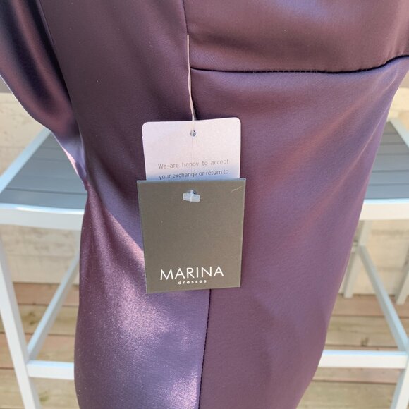 Marina Formal Gown NWT Burgundy Empire Waist Evening Bridesmaid Maxi Dress - Picture 9 of 16